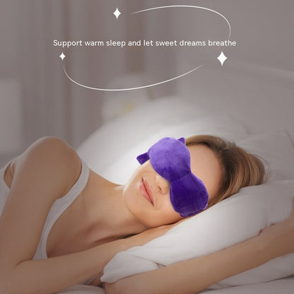 Woman sleeping in a violet weighted eye mask, text reads 'Support warm sleep and let sweet dreams breathe'- Vision Smash Life